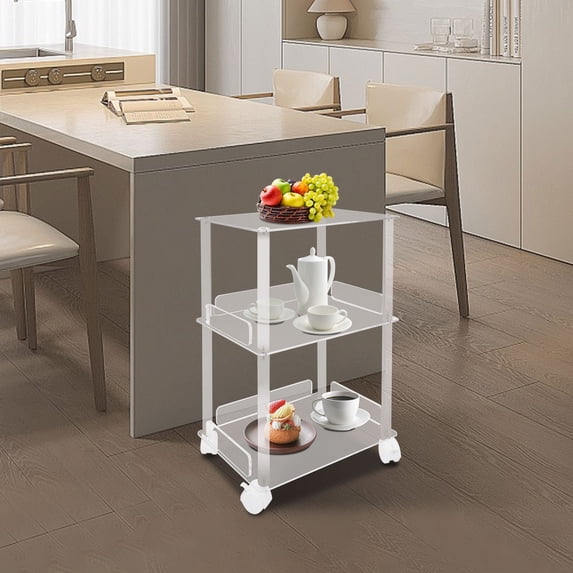 3-Tier End Table with Lockable Wheels Acrylic Rolling Side Table 20kg/44.09 lbs