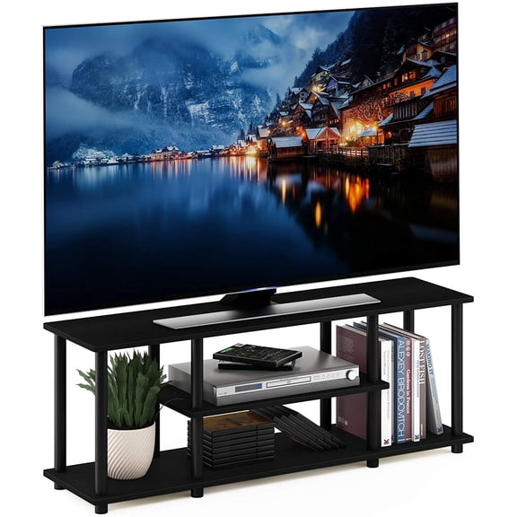 3-Tier Entertainment TV Stand for Up to 50 Inch TV Round Tubes Walnut