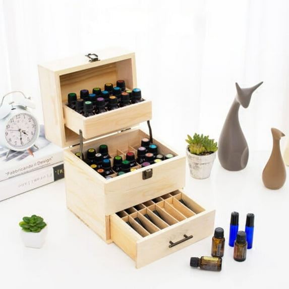 3 Tier Essential Oil Storage Box Wooden Display Case Wood Container Organizer