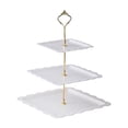 thumbnail image 1 of 3-Tier European Dessert Stand – Square Plastic Trays with Gold Metal Frame, for Serving Cakes, Fruits, or Snacks, Easy Assembly, Perfect for Parties and Coffee Table, White, 1 of 6