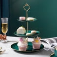 thumbnail image 1 of 3-Tier European-Style Dessert Stand – Gold-Rimmed Ceramic Snack Tray for Fruit, Candy & Afternoon Tea,Green, 1 of 6