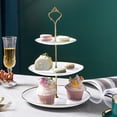 thumbnail image 1 of 3-Tier European-Style Dessert Stand – Gold-Rimmed Ceramic Snack Tray for Fruit, Candy & Afternoon Tea,White, 1 of 6