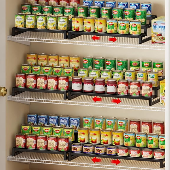 3-Tier Expandable Can Organizer for Pantry,Adjustable 15''-25'' Metal Can Organizer Holds Up to 24 Cans,Can Holder for Pantry Kitchen Cabinet Countertop,Black