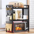 thumbnail image 1 of 3-Tier Expandable Carbon Steel Microwave Oven Stand, Kitchen Storage Shelf Kitchen Baker's Rack with 8 Hooks, 1 of 8