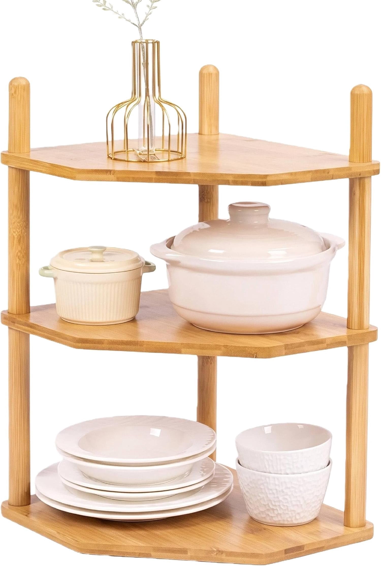 3 Tier Expandable Corner Shelf - Dish/Plate Organizer for Cabinet ...