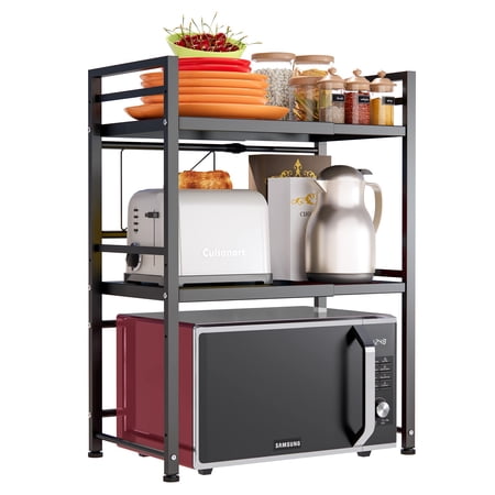 COALA HOLA 3 Tier Expandable Metal Microwave Oven Rack Shelf Black
