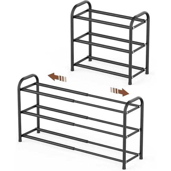 3-Tier Expandable Shoe Rack, Adjustable Shoe Shelf Storage Organizer for Front Door Entrance (Black)