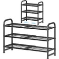 thumbnail image 1 of 3-Tier Expandable Shoe Rack, Stackable Shoe Shelf Storage, Metal Free Standing Shoe Organizer for Closet Entryway Doorway, Black, 1 of 4