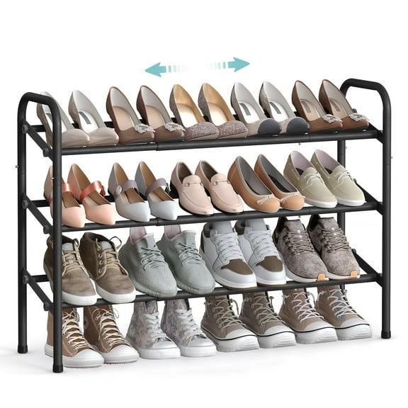 3-Tier Expandable Shoe Rack, Metal Shoe Organizer, Free Standing Shoe Shelf, Ink Black, Holds 8-20 Pairs