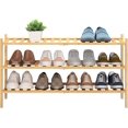 3-Tier Extended Bamboo Shoe Rack Stackable Shelf Organizer for Hallway ...