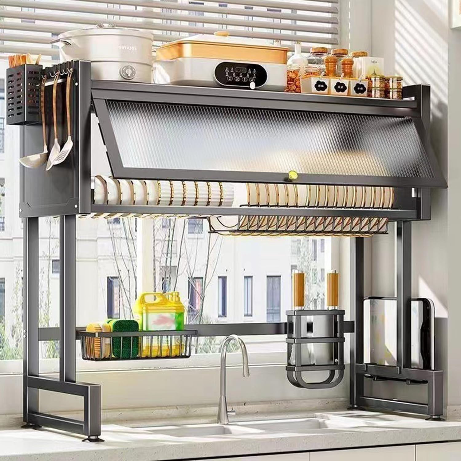 3 Tier Extra Large Stainless Steel Expandable Over The Sink Dish ...