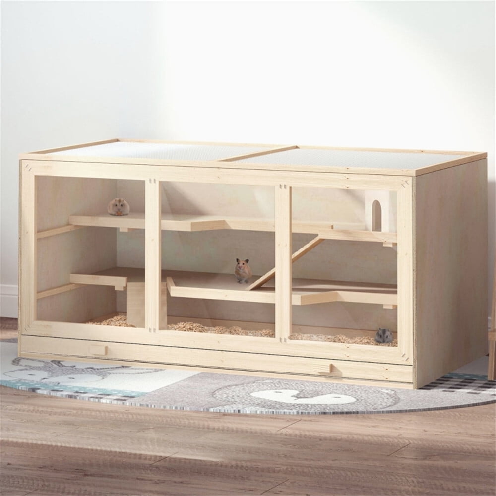 3-Tier Extra Large Wooden Hamster Cage, Small Animal Cage and Habitat, Mice, Rat, Gerbil, & Hamster Habitat, Ladder, Openable Top and Bottom Tray (45.25" L x 22.5" W x 21.75" H)