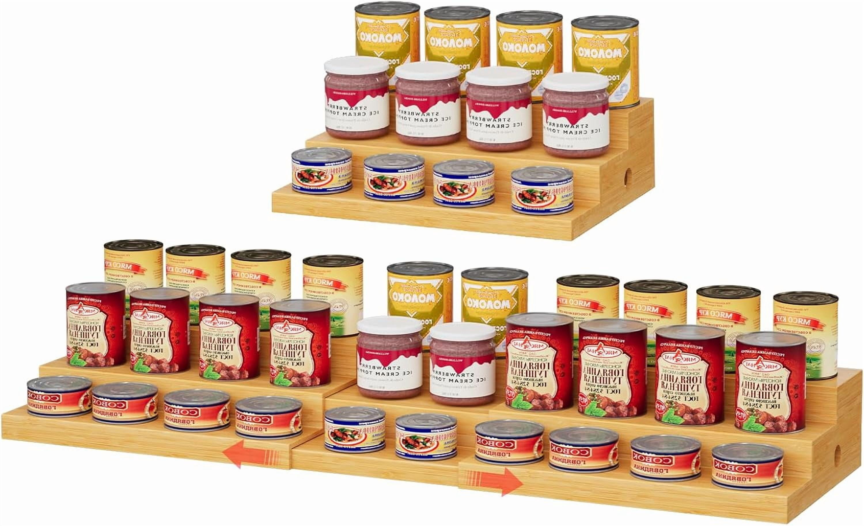 3-Tier Extra-Long Expandable Bamboo Can Rack for Pantry, Holds 45 Cans ...