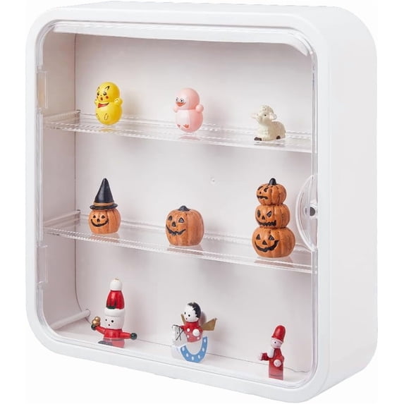 3-Tier Figure Display Case 29.5x8x30cm Wall Hanging Display Box Beige Wall Mounted Plastic Display Boxes Storage Box Clear Display Case with Door for Minifigure Anime Artifact Display