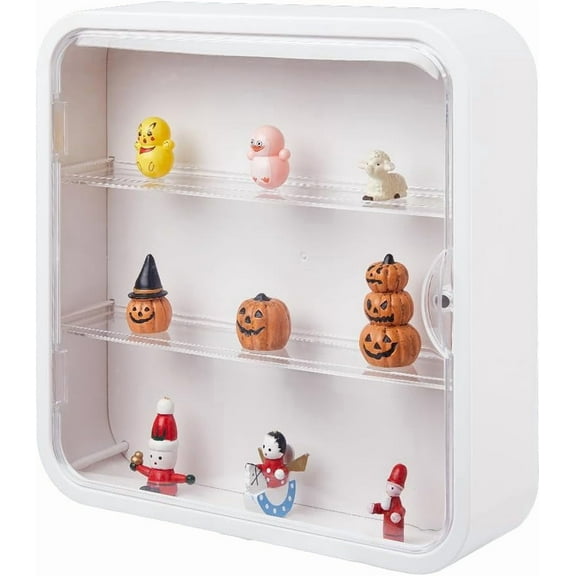 3-Tier Figure Display Case 29.5x8x30cm Wall Hanging Display Box Beige Wall Mounted Plastic Display Boxes Storage Box Clear Display Case with Door DIY