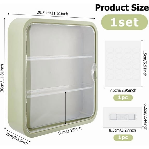 3-Tier Figure Display Case Green Wall Hanging Display Box Wall Mounted Plastic Display Boxes 29.5x8x30cm Storage Box Clear Display Case with Door for Minifigure Anime Artifact Display
