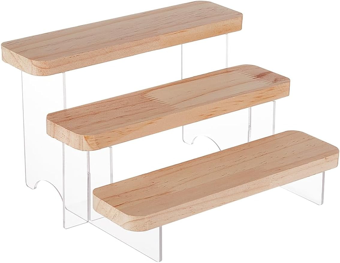 3-Tier Figure Display Stand Acrylic Minifigures Display Risers Wooden ...