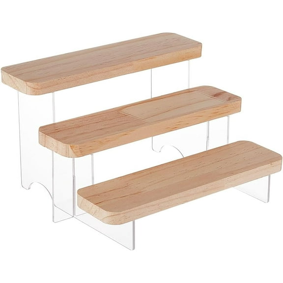 3-Tier Figure Display Stand Acrylic Minifigures Display Risers Wooden Tiered Organizer Holder for Models Building Blocks
