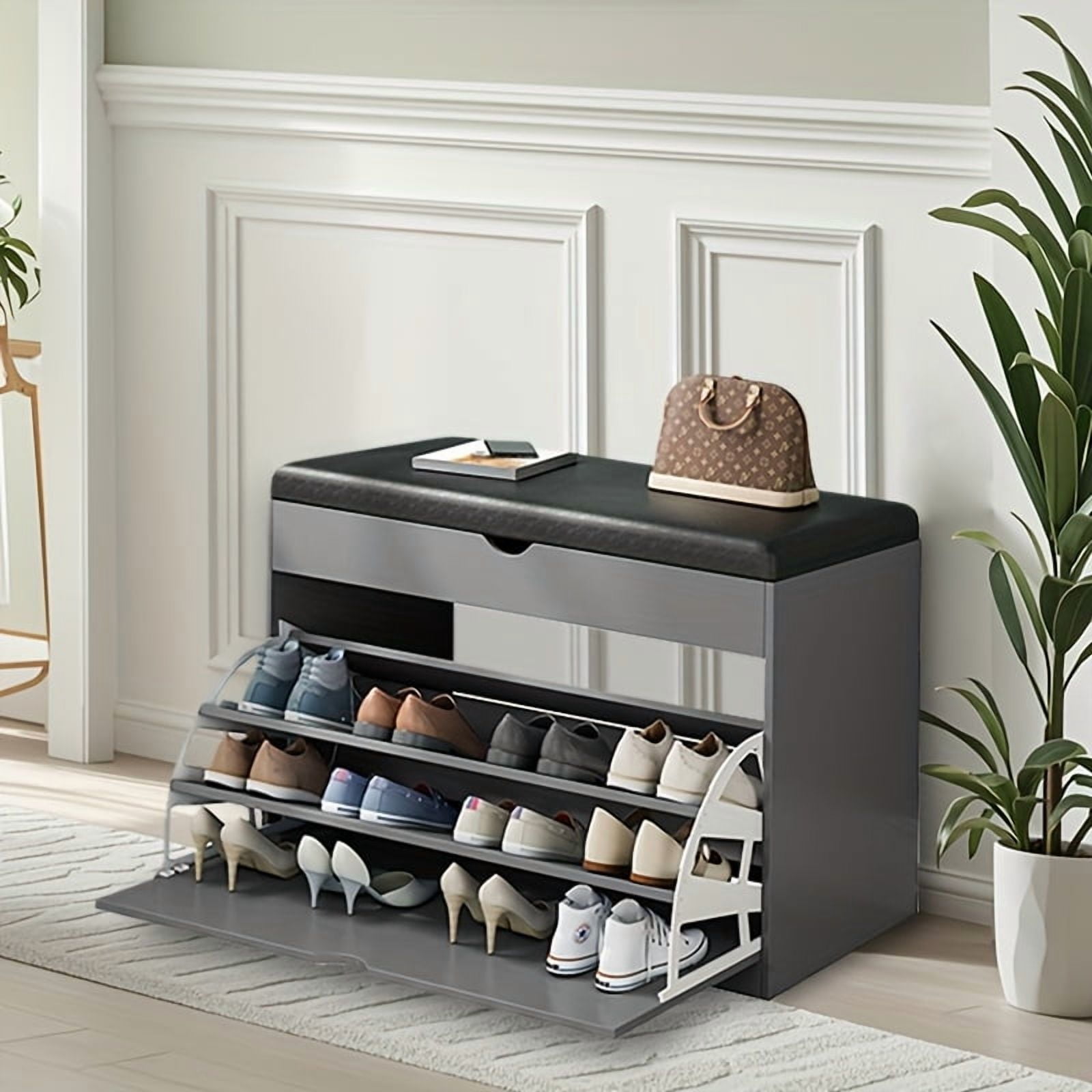 3-Tier Flip-Top Shoe Rack with Cushion | Multi-Function Storage Box ...