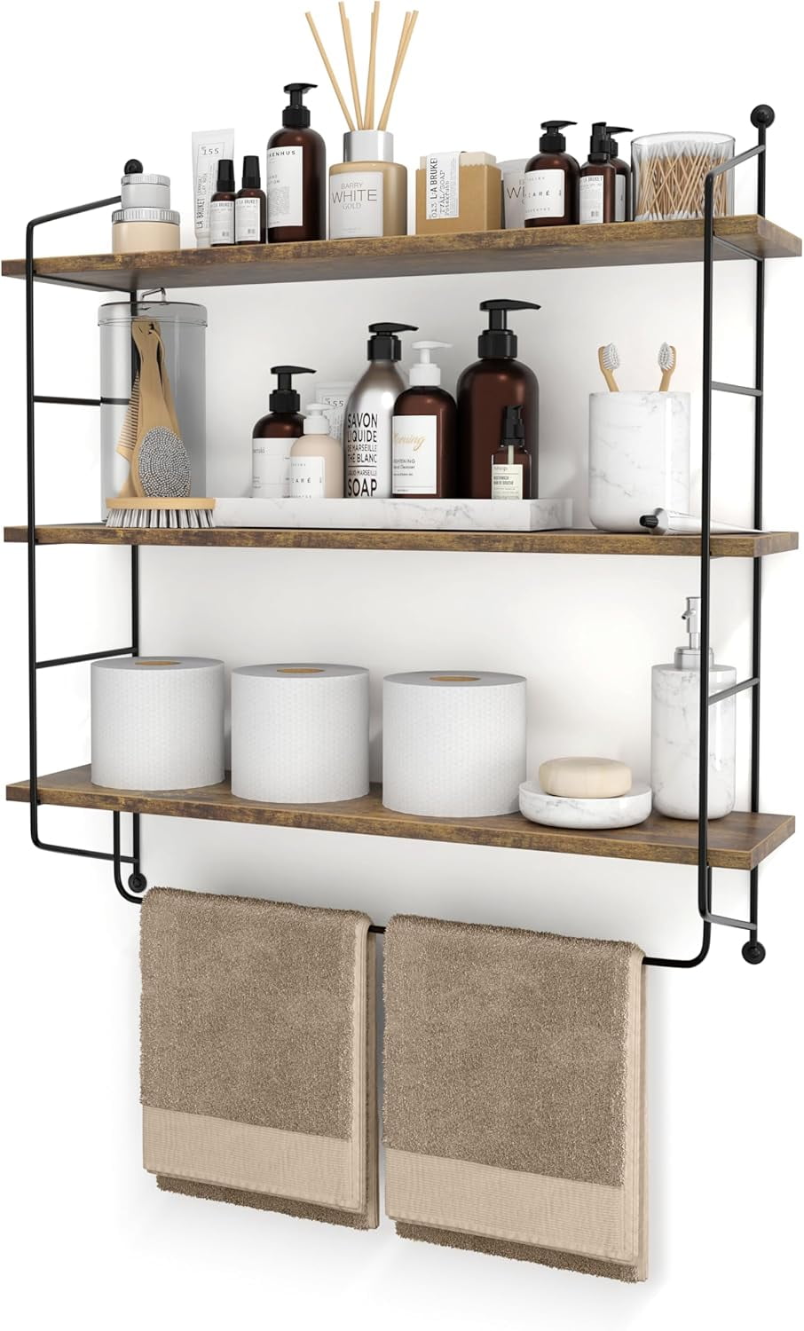 3-Tier Floating Bathroom Shelves for Wall - Wood Wall Storage for ...