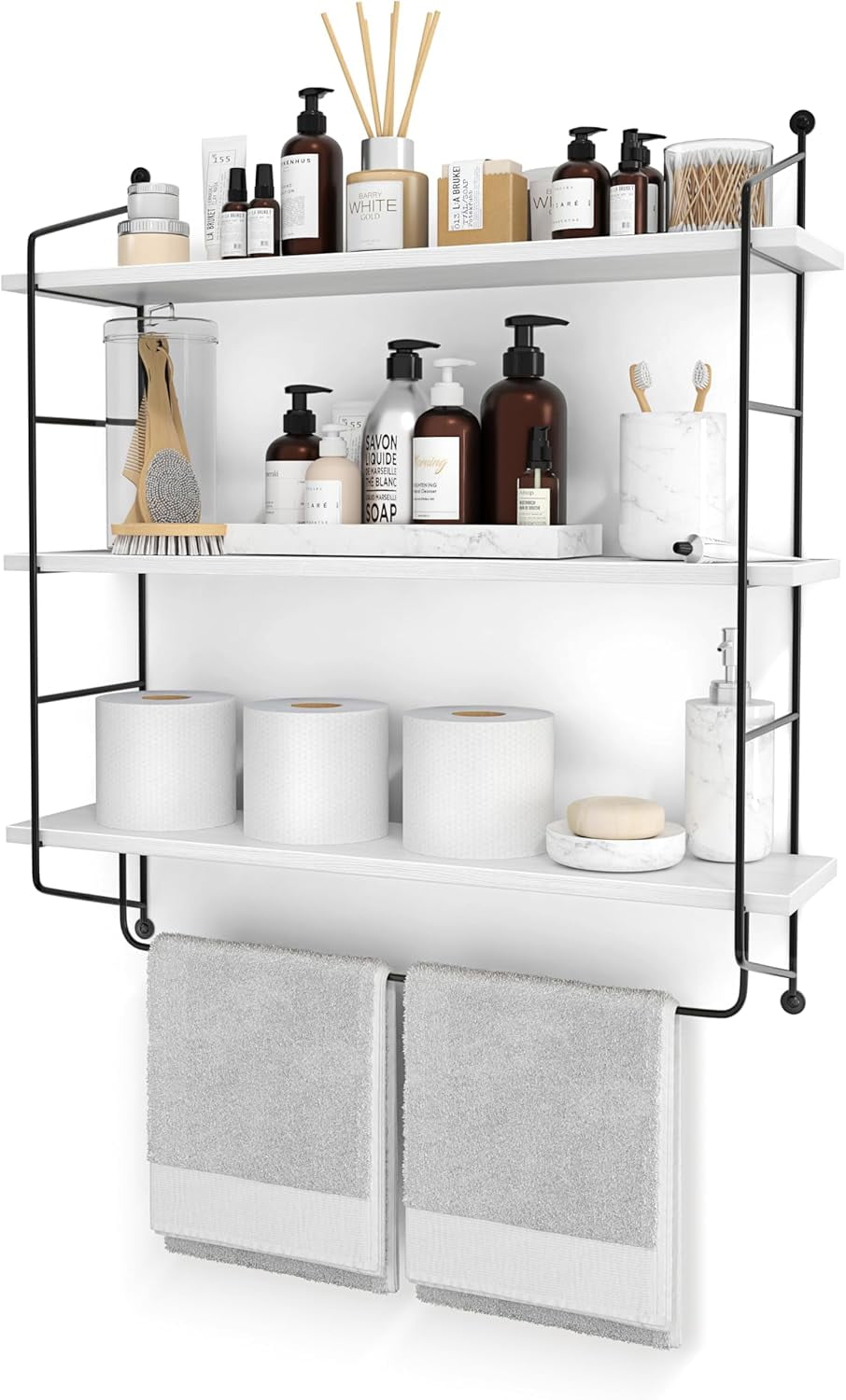 3-Tier Floating Bathroom Shelves for Wall - Wood Wall Storage for Towels, (White) - Walmart.com