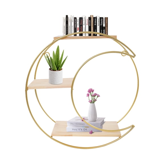 3 Tier Floating Circular Wall Decor Round Decorative Hanging Shelves,Round Wall Shelf,Rounds Shelves Wall Decor,Circle Shelf Set,Storage Display Rack,Hanging Circle Floating Shelves For Kitchen