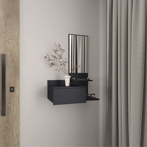 3-Tier Floating Mirror Console with Drawer and Compact Size / Fit Anywhere and Keep Essentials in Order