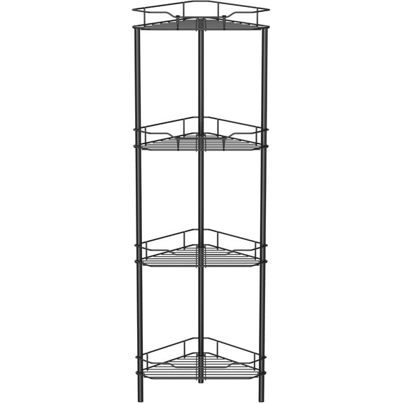 3 Tier Floor Standing Corner Shower Caddy Organizer Shelf with Hooks, Bathroom Shelves Stand Rack, Black