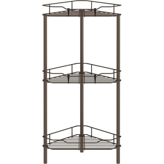 3 Tier Floor Standing Corner Shower Caddy Organizer Shelf with Hooks, Bathroom Shelves Stand Rack, Bronze