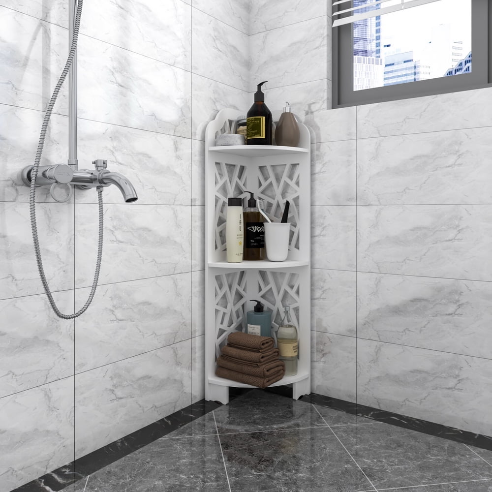 3 Tier Floor Standing Corner Shower Caddy White Shower Organizer for