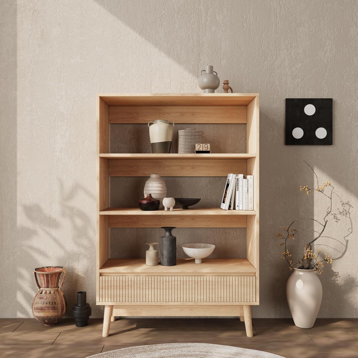3-Tier Natural Wood Bookshelf - Freestanding Open Shelf For Bedroom, Living Room, Office