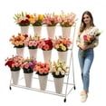 3-Tier Flower Display Stand with 12 Buckets, Heavy-Duty Metal Mobile ...