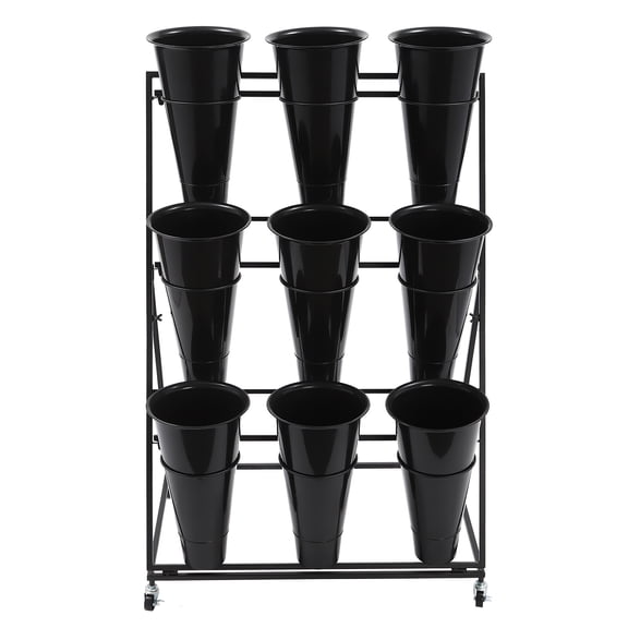 3-Tier Flower Display Stand  9 Metal Buckets Included, Iron & PP, 55lbs Capacity, 43.3H, for Florist Shop Wedding Garden, Plant Rack