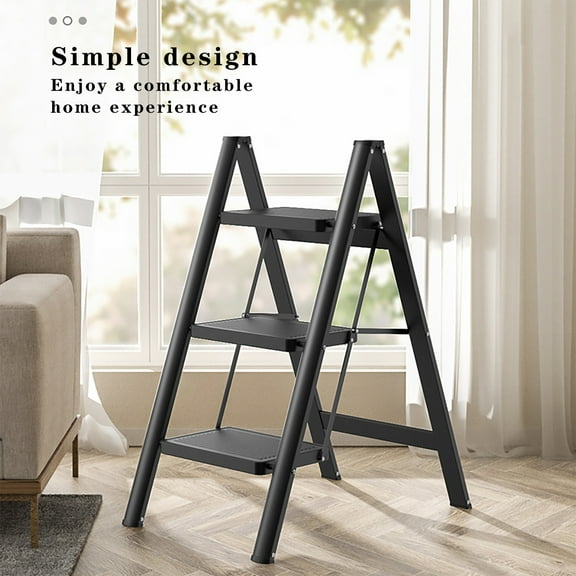 3-Tier Foldable Aluminum Stepladder - Wide, Lightweight, and Compact Design