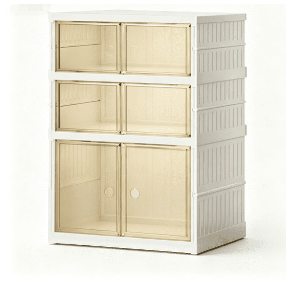 3Tier Foldable Clear PP Shoe Storage Cabinet with Doors, Stackable Shoe Boxes