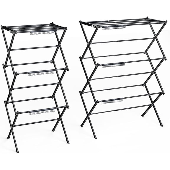 3 Tier Foldable Clothes Drying Rack Indoor Outdoor Metal Laundry Rack Space Saving Pure Black