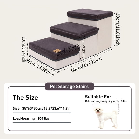 3-Tier Foldable Dog Stairs Non-Slip Pet Steps Ramp for Small Dogs Cats, Portable Pet Stairs for High Beds Sofas, Nylon Pet Ladder