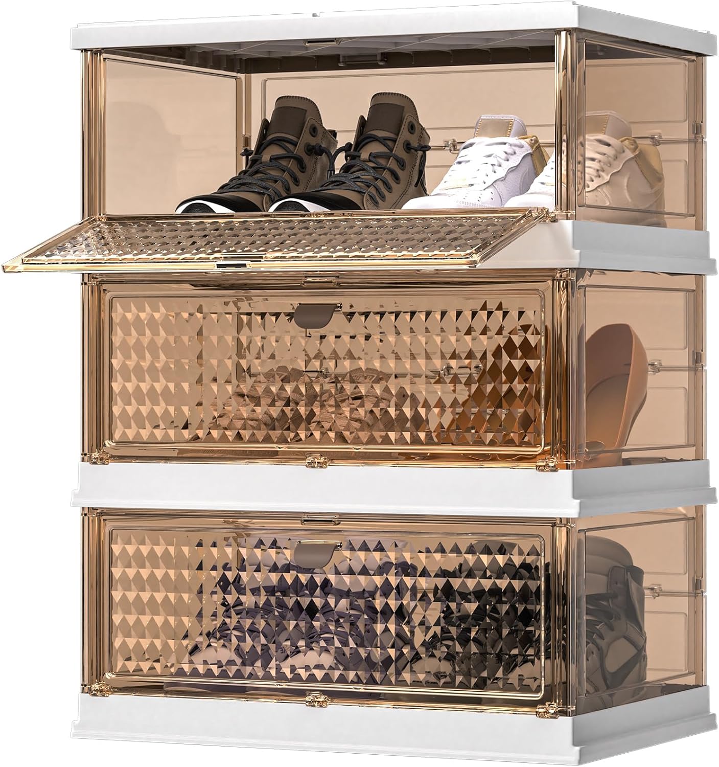 Floor Stackable File 3-Tier Foldable Floor Storage Cabinet, Integrated Bathroom Storage Unit ...