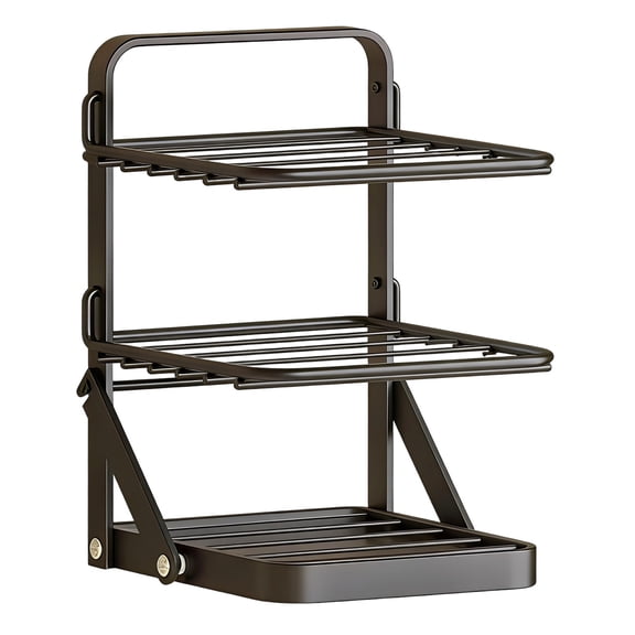 3-Tier Foldable Kitchen Prep Station Wall Mounted, Multi Layer Vegetable Ingredient Organizer Rack, Space Saving Countertop Shelf, Sturdy Metal Frame Easy to Clean