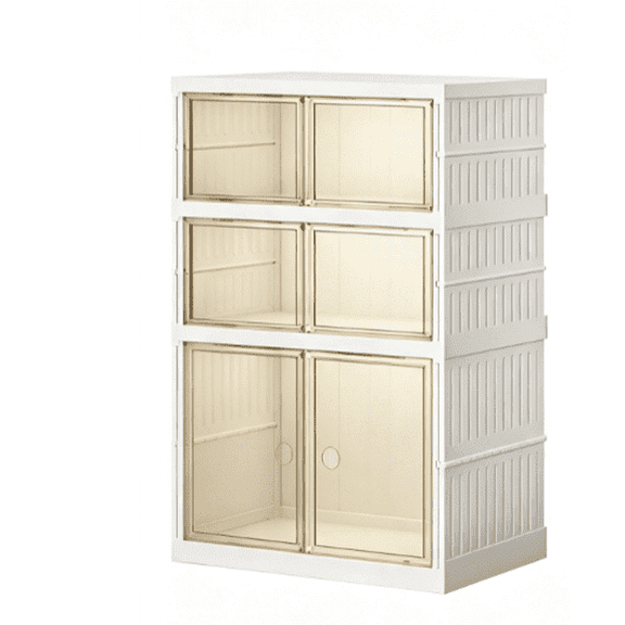 3Tier Foldable Shoe Storage Cabinet with Doors, Stackable PP Plastic Shoe Organizer for Entryway Closet Bedroom