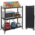 thumbnail image 1 of 3 Tier Foldable Storage Shelves with Wheels, Metal Collapsible Organization Storage Rack, No Assembly Folding Bookshelf, Rolling Storage Rack for Kitchen, Bedroom, Pantry, Garage, Display, Black, 1 of 4
