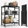 3Tier Foldable Storage Shelves with Wheels Metal Folding Organizer