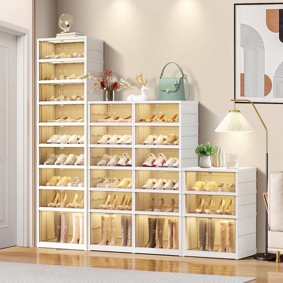 3Tier Foldable Telescopic Shoe Box,SpaceSaving SemiTransparent DustProof Shoe Storage Rack,Stackable NoAssembly Sturdy Shoe Organizer for Entryway Home