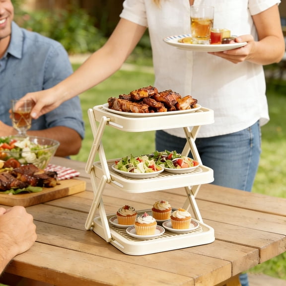3-Tier Foldable Vertical Storage Rack, Multi-Layer Dish & Prep Tray Organizer, Space-Saving Cabinet Shelf for Kitchen Plates, Vegetables & Utensils