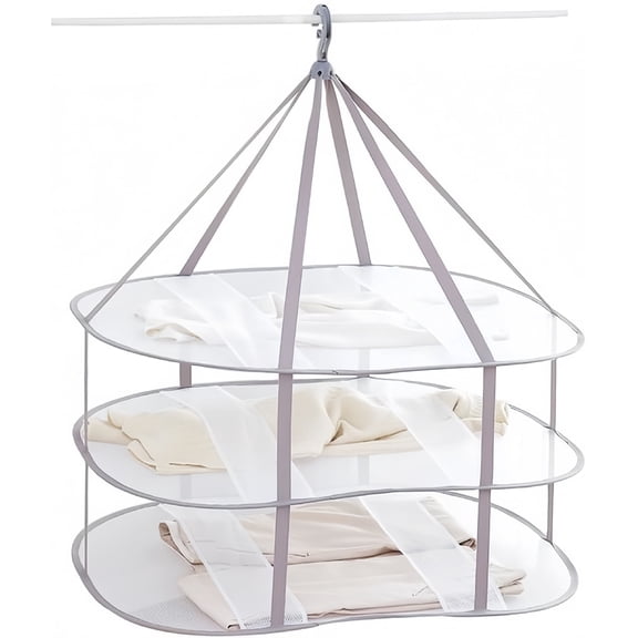 3-Tier Folded Mesh Clothes Hanging Dryer Sweater Drying Rack 30.3" L * 24.5" W*30.7" H