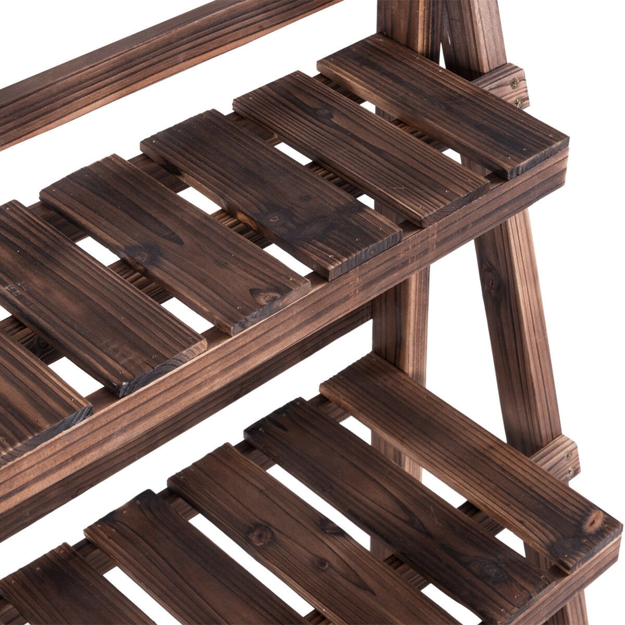 Dark Brown Fir Wood 3-Tier Folding Plant Display Rack