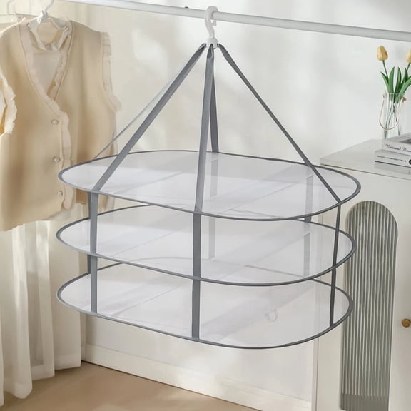 3 Tier Folding Mesh Clothes Drying Rack, Stackable Sweater Drying Rack with Internal Fixation, Portable Hanging Laundry Rack for T-Shirt, Swimsuit, Delicates
