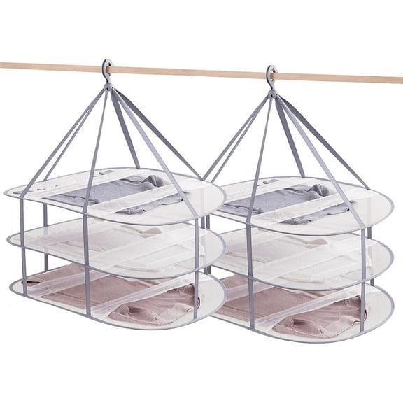 3 Tier Folding Mesh Clothes Drying Rack, Stackable Sweater Drying Rack with Internal Fixation, Portable Hanging Laundry Rack for T-Shirt,Swimsuit,Sweater,Delicates (2 Pack)