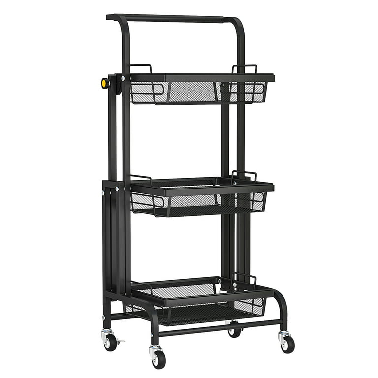 3-Tier Utility Cart, Heavy Duty Commercial Service Tool Cart w/Lockable Wheels, Black
