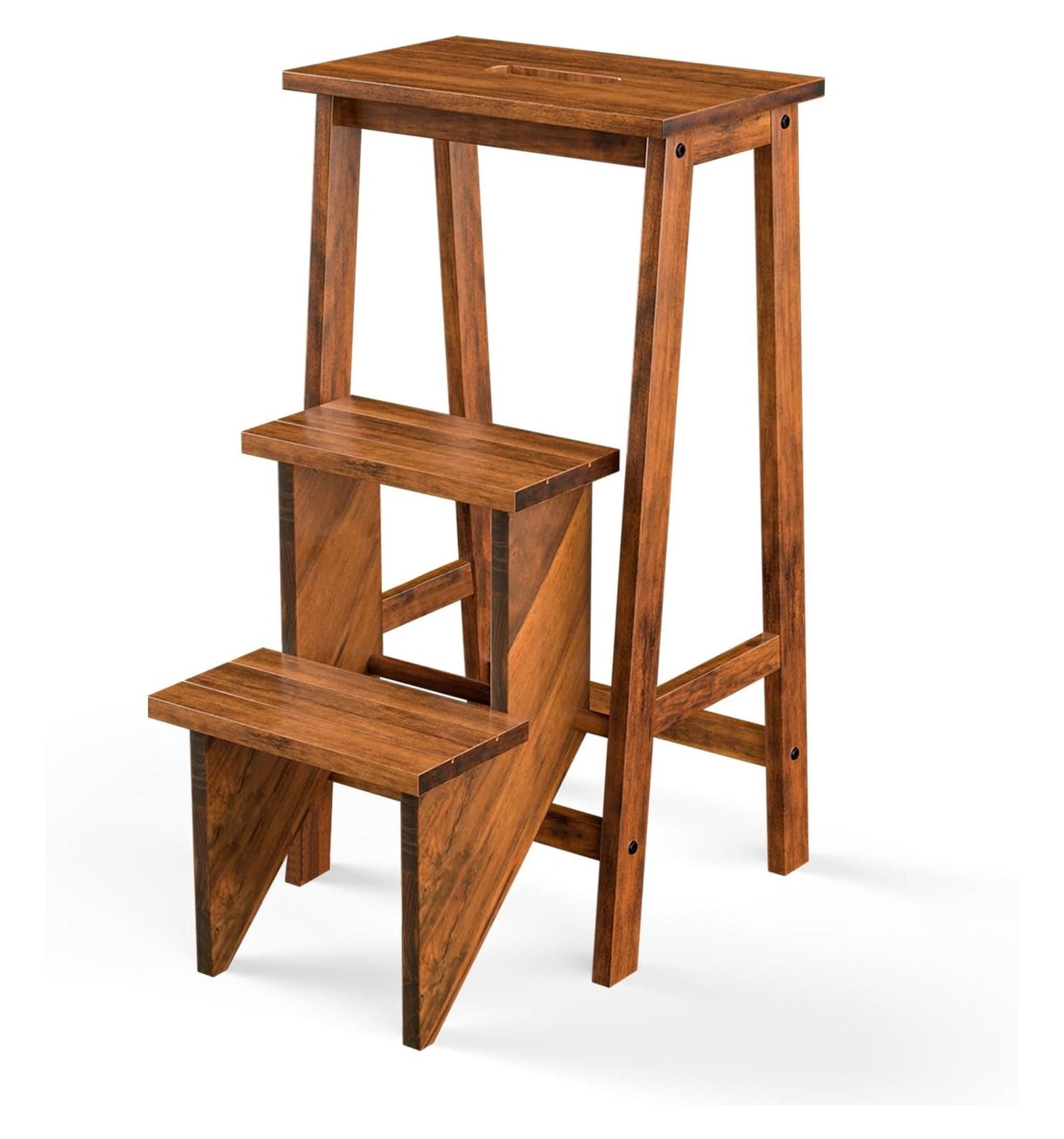3 Tier Folding Step Stool, Rubber Wood Multifunctional Ladder Chair ...